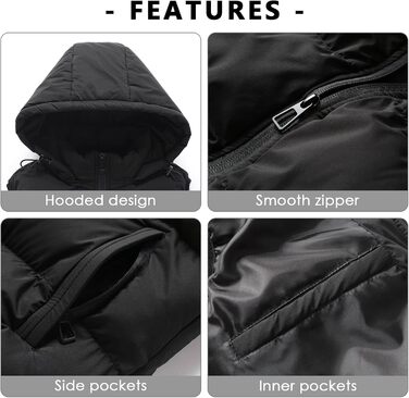 Чоловічий жилет AIEOE без рукавів з багатьма кишенями, легкий, з утеплювачем, знімний капюшон та блискавка, розмір XXL (DE M), чорний