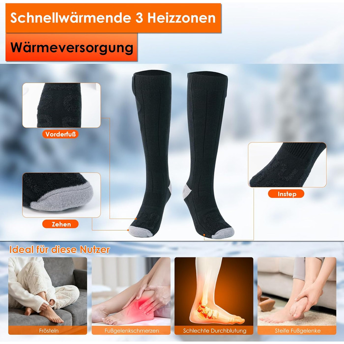 Гріючі шкарпетки Minthouz з керуванням через додаток для чоловіків та жінок | 4 режими нагріву & акумулятор 7,4V 3000mAh для тривалої теплоти | Можна прати в машині & перезаряджаються | Для активного відпочинку, походів, катання на лижах, кемпінгу