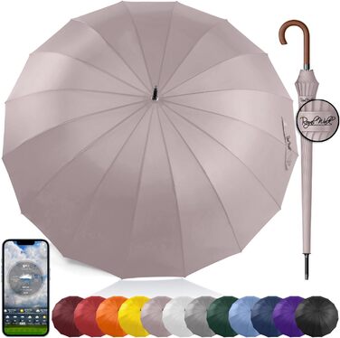 Гольф-парасолька Royal Walk XXL 54 дюйми (140 см) для 2 особи, автоматична, вітростійка, з дерев'яною ручкою, 16 ребер, унісекс, бежева