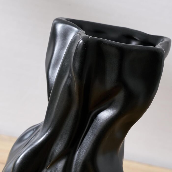 Керамічна ваза, блакитно-коричневий дизайн, ваза в скандинавському стилі для декору, сучасна ваза для вітальні, спальні, кухні, передпокою, ванної кімнати (матова чорна, 16,2 см)