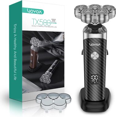 Електричний гоління для чоловіків VOYOR TX500: 5D, мокрий/сухий, бездротовий, LED дисплей, 150 хв роботи (чорний)