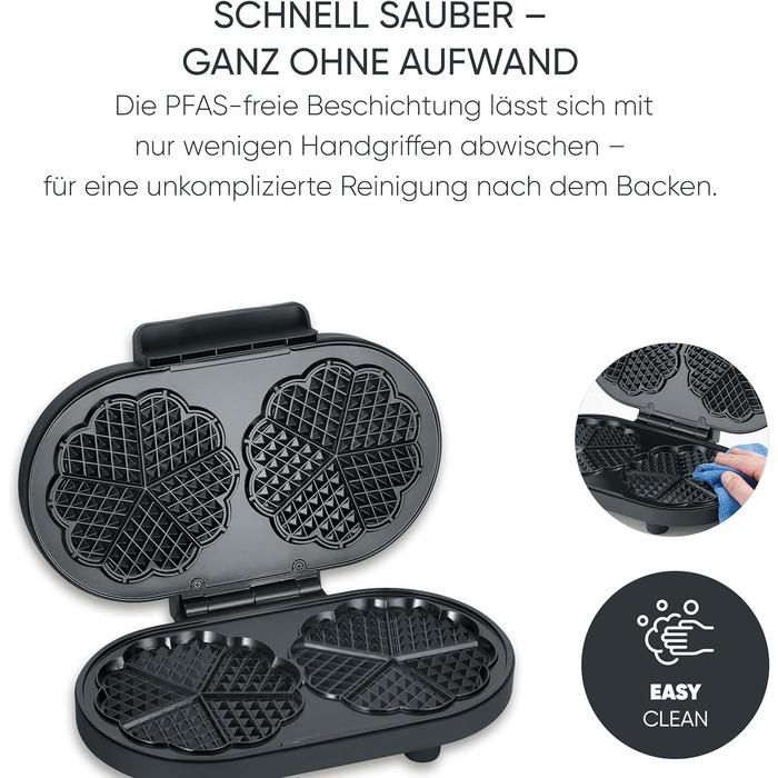 Severin WA 2106 Electric Heart-Shaped Waffle Maker - Slim Design, Non-Stick Coating