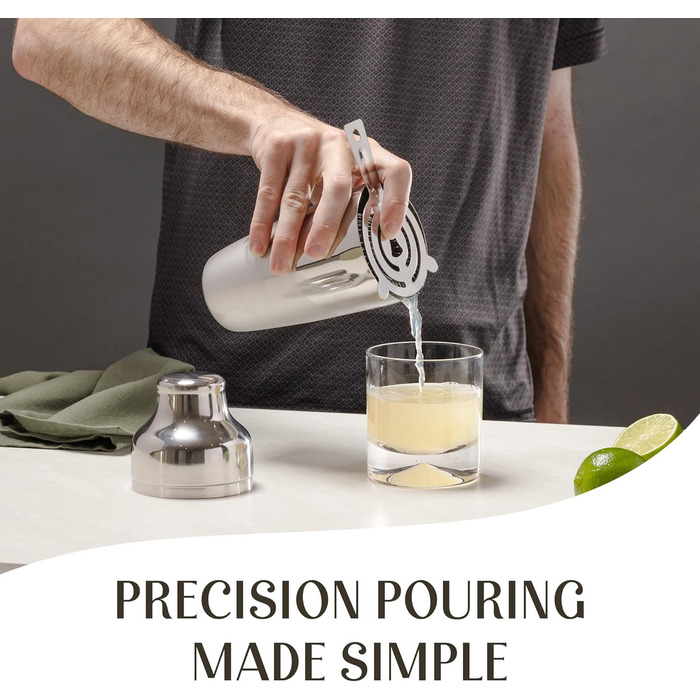 Набір для приготування коктейлів Mixology & Craft Cocktail Set (10 предметів) - Шейкер, аксесуари для бару в дерев'яному підставці з махогону, подарунковий набір, сріблястий, нержавіюча сталь, бамбук