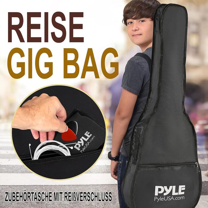 Акустична гітара Pyle для дітей та початківців, ½ розміру, з аксесуарами (сумка, тюнер, медіатор), чорний матовий сонцевий бьорст, 91 см