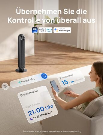 Турбовентилятор Dreo з потужним мотором DC: тихий, з радіусом дії 11 м, з пультом керування, 9 режимів, 4 моди, 90° осциляція, таймер 12 годин. Ідеально для спальні.