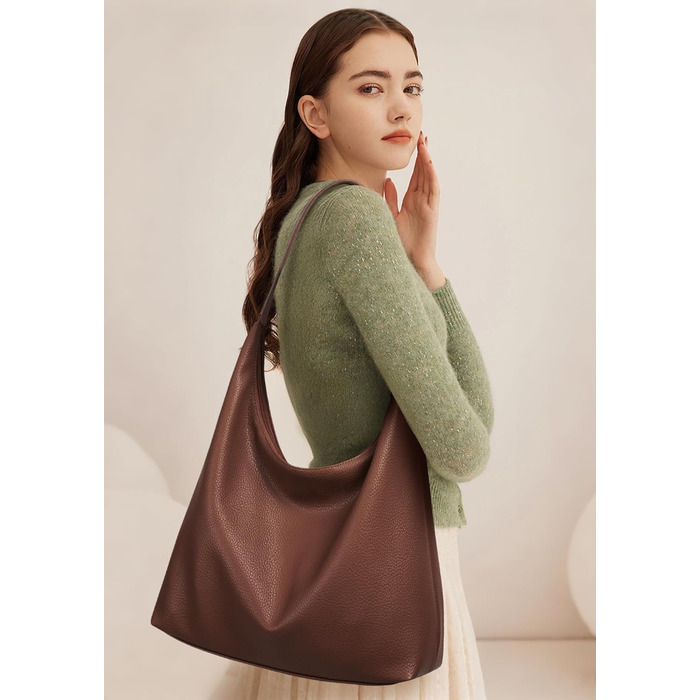 Сумка жіноча KALIDI Shopper з PU шкіри, велика сумка-тоут Hobo, темно-коричнева для роботи, навчання, повсякденного використання