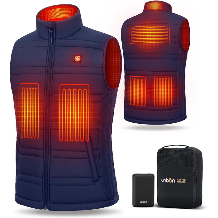 Обогреваемая жилетка UNBON для мужчин и женщин с Powerbank 10000mAh USB, 3 режима нагрева, 6 зон обогрева, жилетка-куртка с аккумулятором (M, Синий)