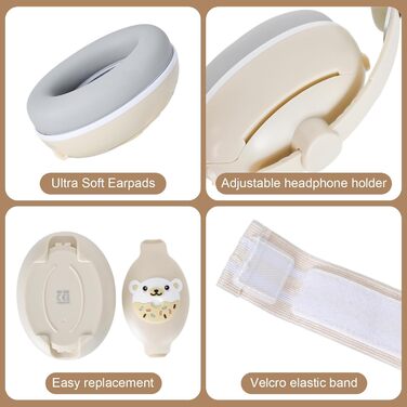 Навушники для захисту вух дітей, 0-4 роки, 25dB – регульовані, з неслизьким обручем, для літака, свят та подорожей
