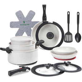 Набір посуду STONE B-23 (23 предмети) з керамічним покриттям, знімні ручки, індукція, сумісний з духовкою, для дому та кемпінгу