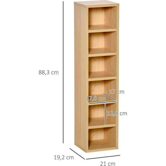 Комплект HOMCOM з 2 стелажів для CD/DVD, 6+6 полиць, 21x19x88 см, до 160 CD, колір бук бежевий, шафа для зберігання дисків