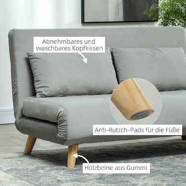 HOMCOM Sleeper Chair, Folding Bed with Bed Function, Lumbar Pillow, Folding Recliner with Velvet Look, Adjustable Backrest, Holds up to 250 kg, for Living Room Grey | Aosom