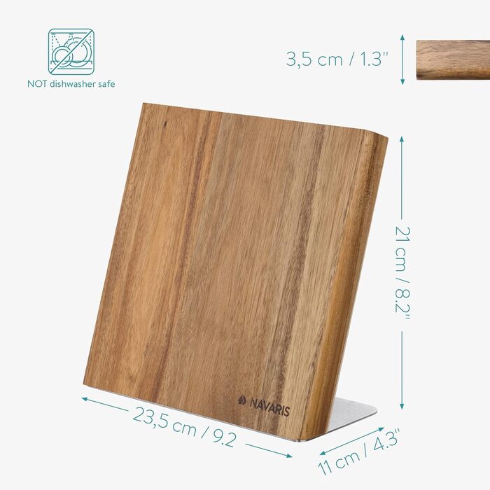 Navaris Magnetic Knife Holder from Acacia Wood 23x22.5x12cm - Magnetic Knife Block Knife Board Wood Magnet Holder - Knife Holder Unfilled Brown