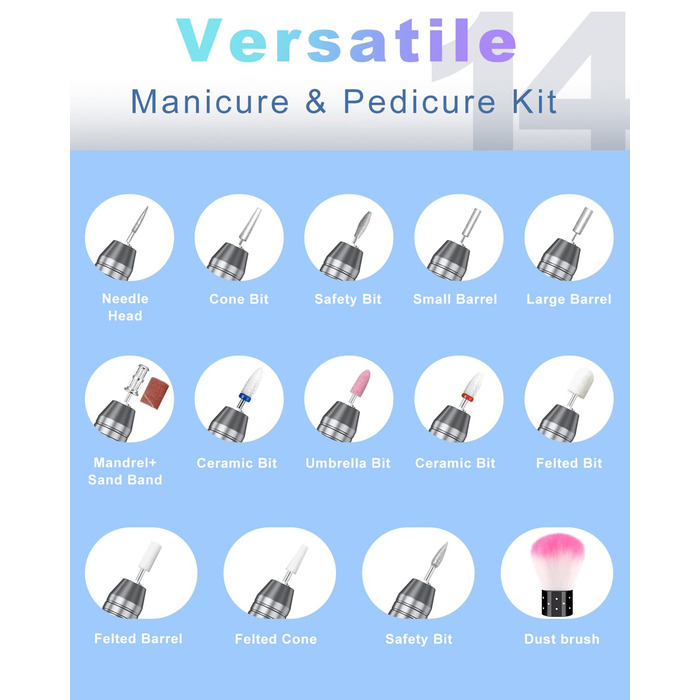 Професійний фрезер для нігтів ENGERWALL M95G: 40000 обертів/хв, акумулятор 24 год, бездротовий електричний фрезер для гелю та акрилу, LCD дисплей, турбо двигун