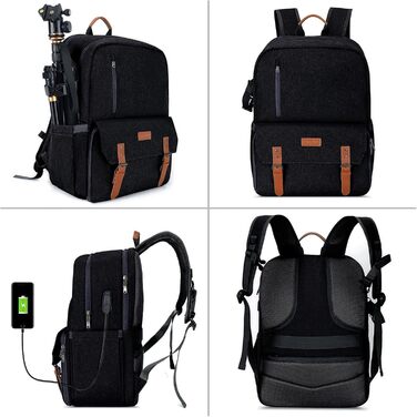 MOSISO Рюкзак для камери 17.3 дюйма, DSLR/SLR/Беззеркальна камера, відділення для ноутбука, вбудована фотосумка, USB-порт для зарядки, дощовик, сумісний з Canon/Nikon/Sony, чорний