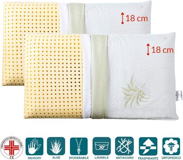 Набір з 2 подушок EVERGREENWEB 40x80 см, 18 см, ортопедичні, Memory Foam, знімний чохол Aloe Vera і бавовна, для болю в шиї, медичний виріб