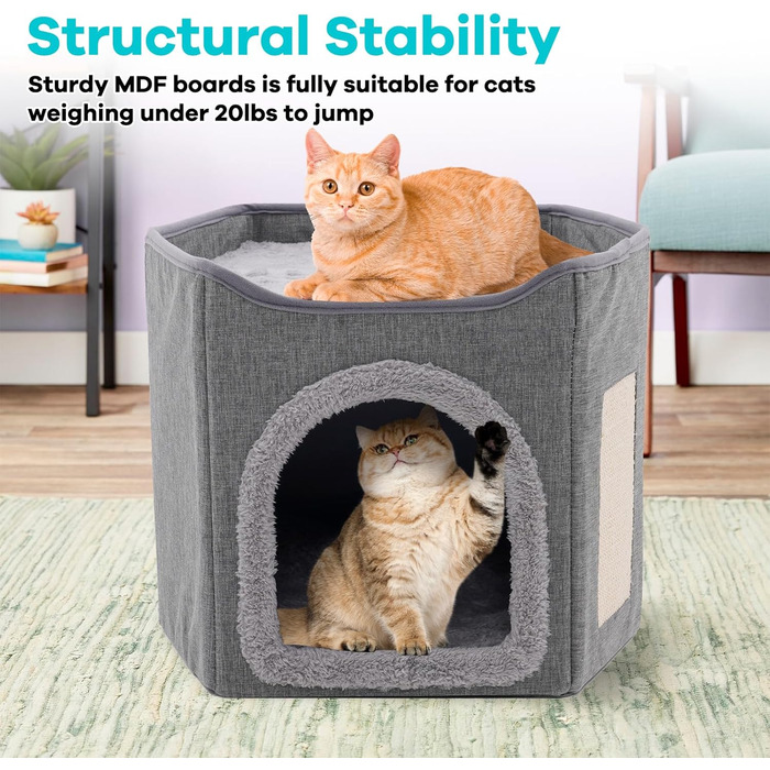 Кіт-будинок складаний великий для котів, кіт-печера з когтеточкою, 2-ярусне ліжко для котів, сірий