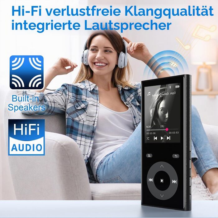 MP3 плеєр з Bluetooth 5.3 та динаміком, 90 ГБ пам'яті, 2.4