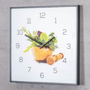Levandeo Wall Clock - 30x30cm - Image of Kitchen Herbs, Spices, Cooking, Decoration (PVC Black)