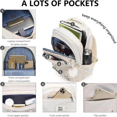 Шкільний рюкзак для дівчаток з відділенням для ноутбука 15.6 дюймів, стильний, для старшої школи та коледжу (Бежевий)