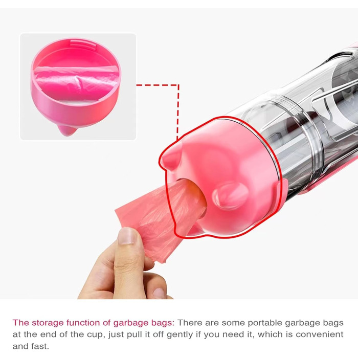 Подорожній набір для собак: миска, пляшка та диспенсер корму (рожевий, 350 мл)