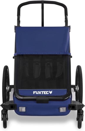 Fuxtec Fahrradanhänger Sportfux: Причіп для велосипеда на 2 місця, з багажником, відбивачами, ручкою-штовхачем, захистом від дощу та сонця, складний, фіолетовий FX-FA1 (блакитний)