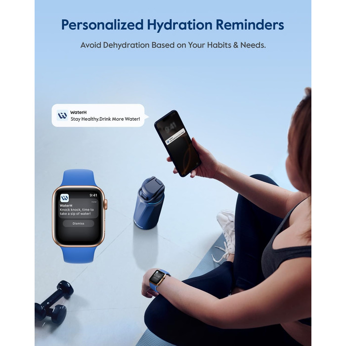 Розумна пляшка для води WATERH Boost з нагадуванням та трекером, 946 мл, нержавіюча сталь, блакитна