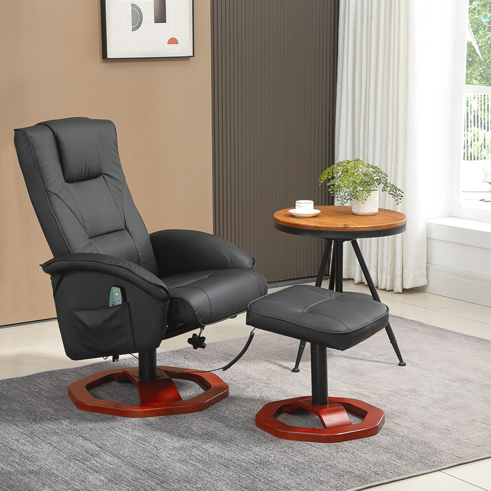 HOMCOM Massage Recliner with Footrest, 360° Swivel, Reclining Chair with Artificial Leather Upholstery, 73 x 83 x 106 cm for Relaxation