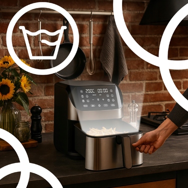 Аерофритюрниця 8л: безмасляна фритюрниця 1800 Вт, 10 програм, з дисплеєм