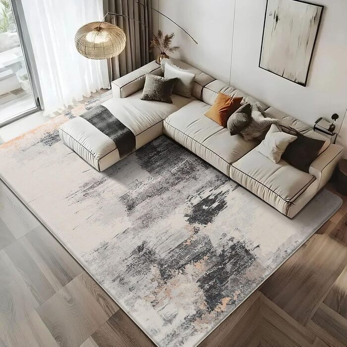 Килим Safunion для вітальні: великий сучасний абстрактний килим з коротким ворсом, м'який килим для спальні (80 x 120 см, 200 x 250 см), абстрактний коричнево-багатокольоровий