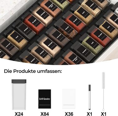 Набір баночок для спецій кутовий, 12 шт по 120 мл з кришкою, міцний пластик, дозатор, 36 етикеток, органайзер для спецій, чорний