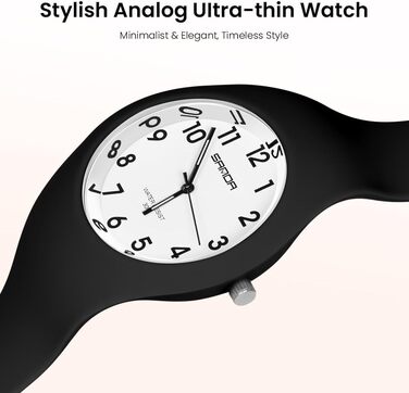 Жіночий годинник: аналоговий кварцовий годинник з силіконовим ремінцем. Спортивний годинник для студентів та дорослих (чорний+білий)