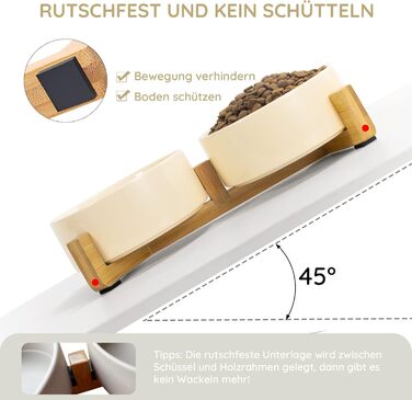 Набір мисок для котів та собак SPUNKYJUNKY з бамбукового підставки (400мл, Бежевий)