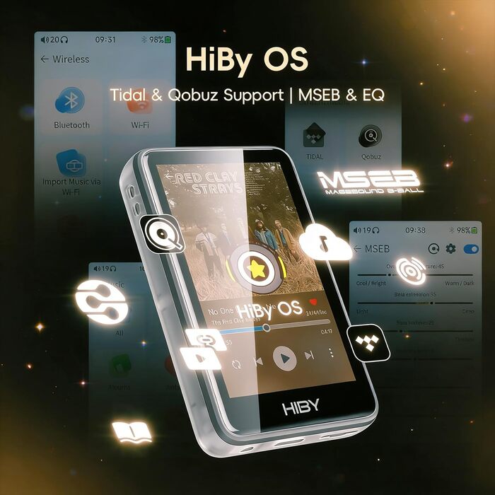 Bluetooth MP3 плеєр HiBy Music R1 з сенсорним екраном, Hi-Res Audio, підтримкою Tidal та Qobuz, LDAC, пам'ять до 2 ТБ, чорний