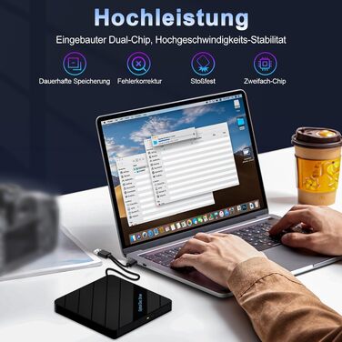 Зовнішній USB 3.0 та USB-C CD/DVD привід-записувач Beizkna, портативний DVD-бренер для ноутбука, ПК, MacBook та iMac, сумісний з Windows 11/10/8/7, Linux та macOS, чорний