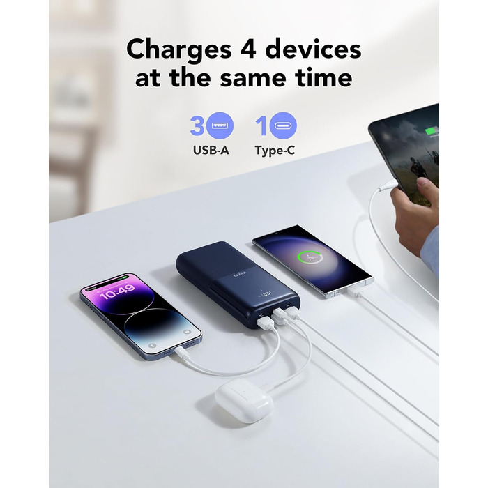 Power Bank VIYISI 30000mAh з LED дисплеєм, 20W PD, 4 виходи та 3 входи, сумісний з iPhone/iPad/Samsung/Huawei