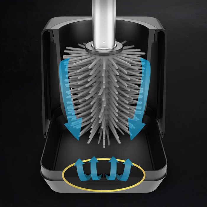 Силіконова щітка для унітазу з тримачем, чорна - без свердління, для гігієни