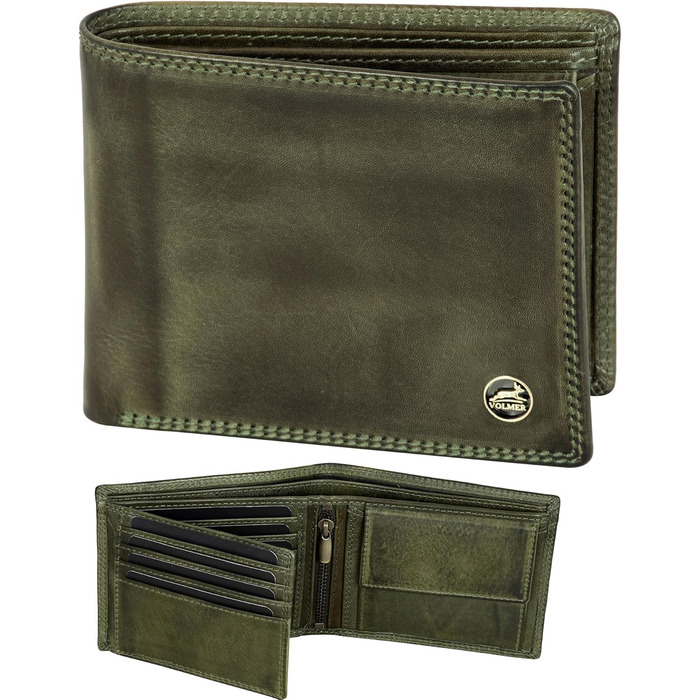 Чоловічий гаманець Volmer Leder з RFID-захистом, міцний, зелений (8+3 картки)