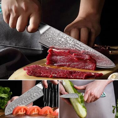 Набір кухонних ножів Damast Santoku 3 шт. з лезом 18 см (VG-10 сталь, ручка Abalone), подарункова коробка