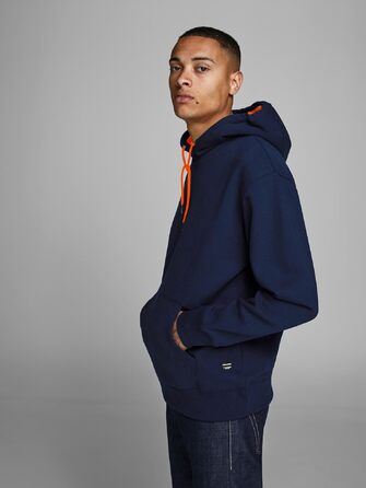 Чоловічий худі з капюшоном JACK & JONES RDD Logo, темно-синій (Navy Blazer), розмір S