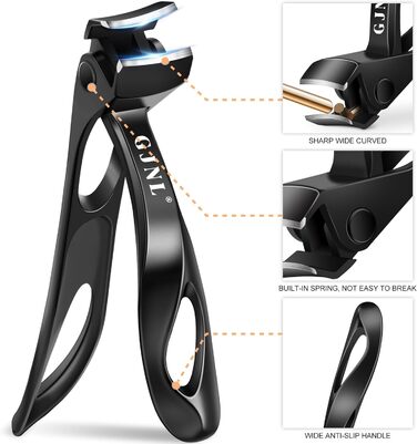 Ножиці для товстих нігтів, кутовий гострий нігтьовий кліпер для ніг з контейнером для чоловіків, довга ручка, вигнута леза (чорний)