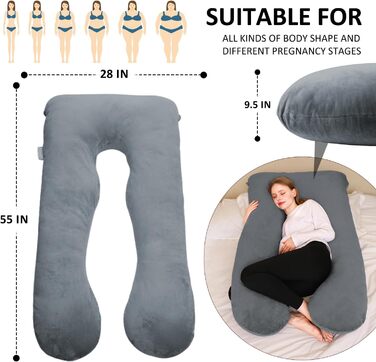 Подушка для вагітних Chilling Home U-подібної форми, подушка для сну на боці з чохлом, велика подушка для годування, подушка для жінок та тих, хто спить на боці (чорний, синій)
