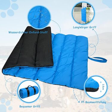 Водонепроникний килимок для собак 110 x 68 см, товстий, м'який, з можливістю прання, для подорожей, кемпінгу, відпочинку на природі (Блакитний)