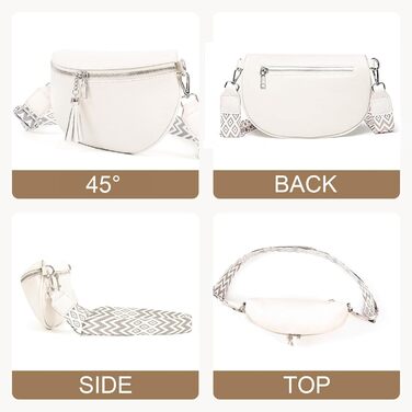 Жіноча сумка через плече з широким ремінцем, бананка з натуральної шкіри, стильна з багатьма відділеннями для карток, кросбоді, гаманець жіночий (білий)