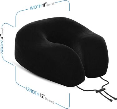 Подушка для шиї Everlasting Comfort з піною з пам'яті – комфортна підтримка для подорожей літаком, автомобілем або поїздом – набір для подорожей з навушниками, маскою для сну та сумкою (Чорний)
