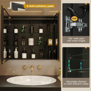 LED-дзеркало для ванної кімнати KWW з підсвічуванням, шафка-пенал, регулювання температури світла, антитуманне покриття, USB-роз'єми (2 дверцята, 80x70 см)