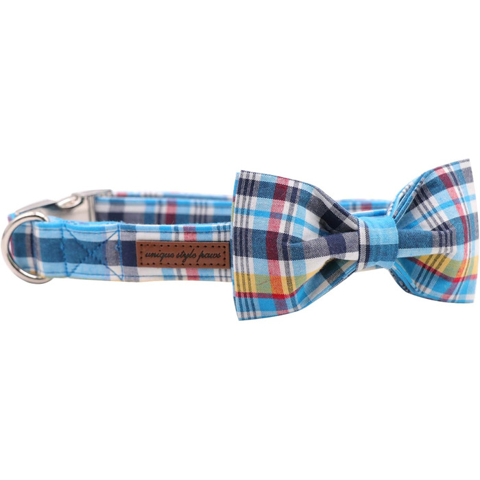 Нашийник для собак та котів з бантиком Unique Style Paws, міцний, регульований, для дівчаток та хлопчиків, блакитне плетіння