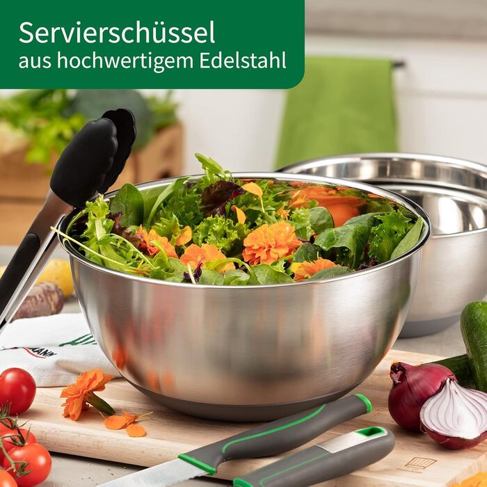 Нержавіюча чаша для кухні Fackelmann Chefkoch Bonn – 4.0 л з антиковзним дном, 1.25 л для салатів, тіста та іншого. Якісна, придатна для миття в посудомийній машині, діаметр 17.7 см, висота 8 см