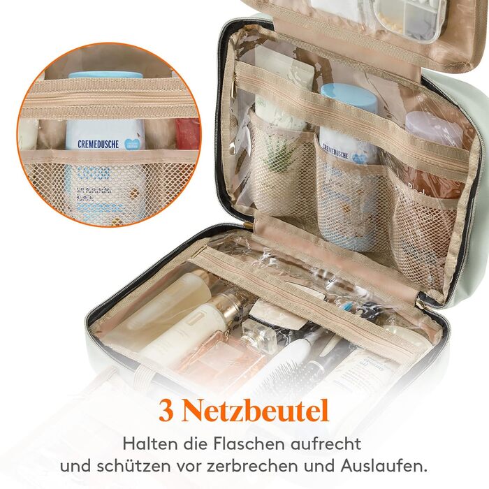 Чохол для туалетних аксесуарів Lifewit для подорожей, великий органайзер для косметики з гачком, прозорий, м'ятно-зелений (L)