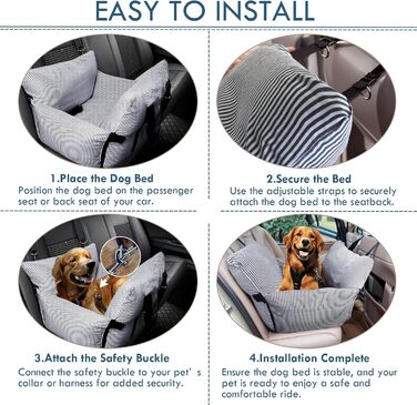Автокрісло для собак маленьких та середніх порід (до 18 кг), з ременем безпеки та кишенями, антиковзаюча підставка, миється, морські смуги, 76x52 см
