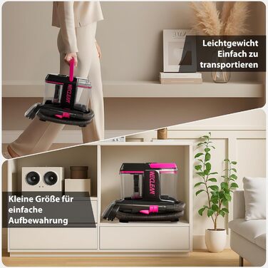 WECLEAN Миючий пилосос для килимів та м'яких меблів, портативний, 350W, двобаковий, чорний та рожевий
